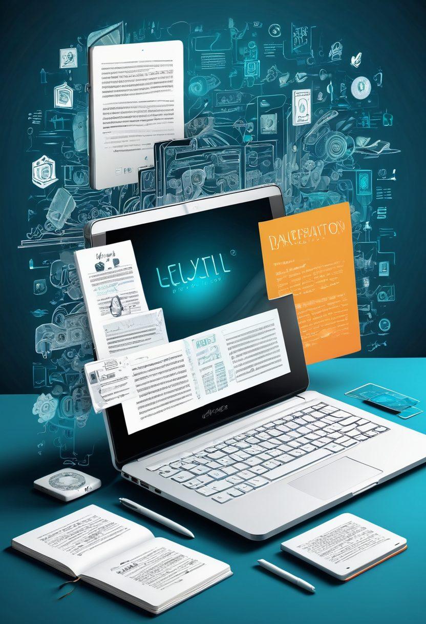 A visually stunning timeline illustrating the evolution of digital journals, showcasing various devices like tablets, smartphones, and laptops, transitioning from vintage to modern designs. Include stylized graphics representing lifestyle and content creation elements, such as doodles, notes, and multimedia icons. An ethereal background suggesting the blend of technology and creativity. delightful colors. 3D. dynamic layout.